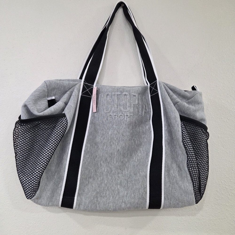 Victoria's Secret Gray Tote with Black Trim and Mesh Pockets